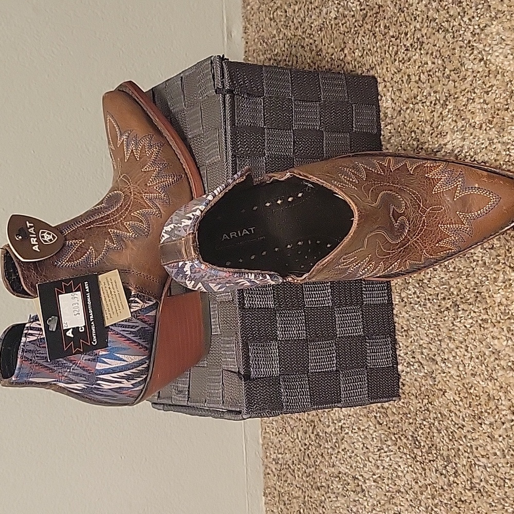 Ariat Women's Tan and Blue Patterned Ankle Booties